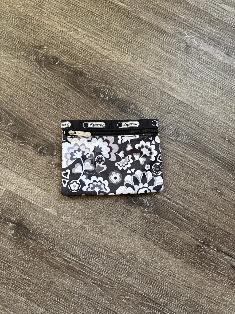 LeSportsac Black & White Floral Zip Cosmetic Pouch